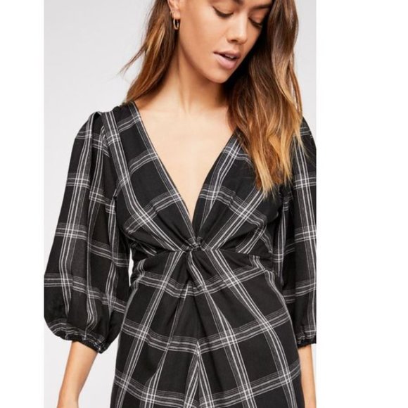 Free People Black and White Plaid Mini Dress - Picture 2 of 7
